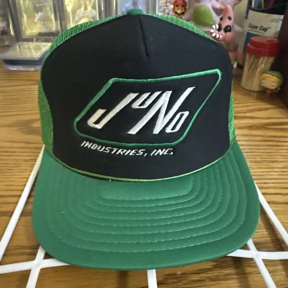 VTG Juno Industries Logo Green/black Trucker Hat Snapback Mesh Dad Grandpa Cap